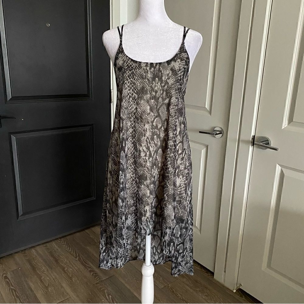 Audrey 3+1 Gray Snakeskin Print Midi Slip Dress with Strappy Open Back Size S